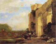 Jan Asselijn Italian Landscape with the Ruins of a Roman Bridge and Aqueduct oil on canvas